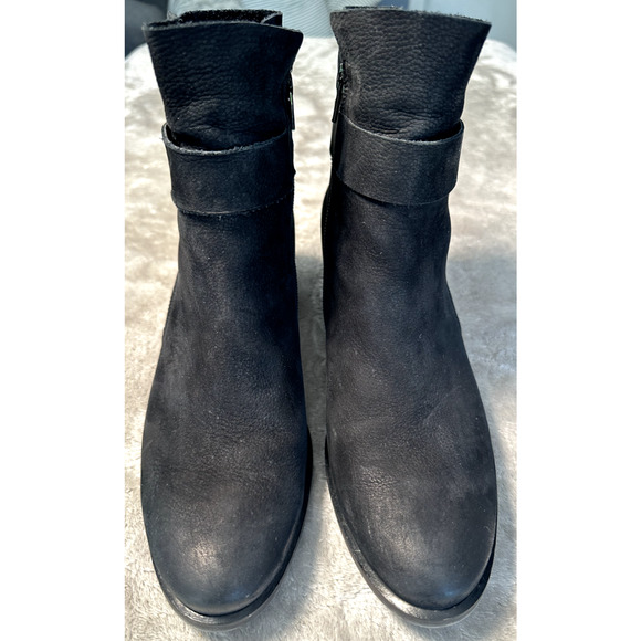 Paul Green Black Leather Nubuck Sheridan Ankle Moto Zip Boots Womens US Size 9 - Picture 1 of 9